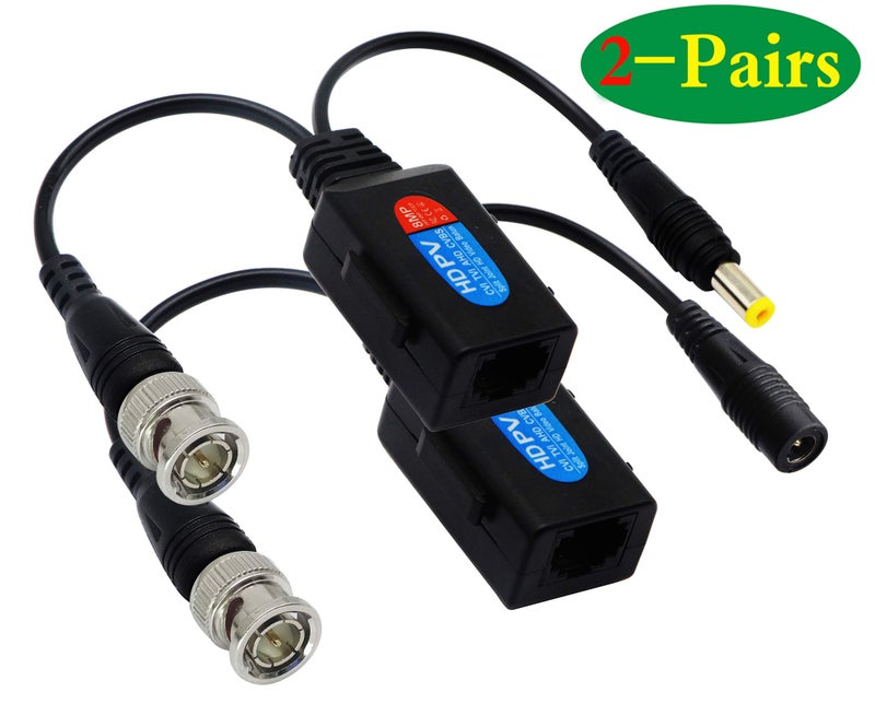 zdyCGTime زدي سي جي تايم بالون HD Cat5 RJ45 إلى BNC محولات فيديو سلبية مع موصل طاقة لكاميرات 720P 1080P 3MP 4MP 5MP 8MP HD-CVI/TVI/AHD/CVBS/960H (2 أزواج) - Image 3